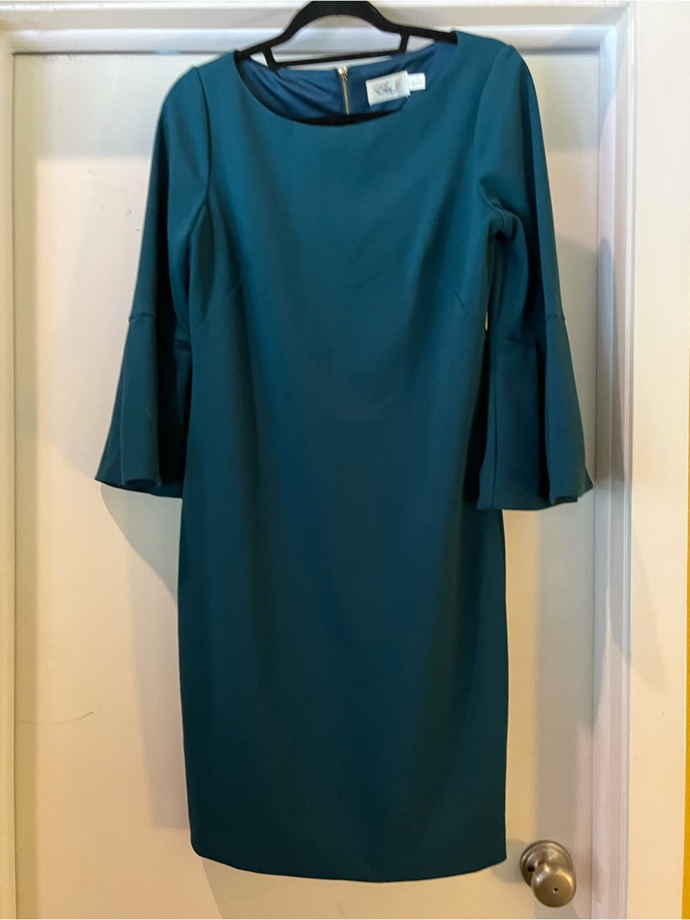Eliza J Teal Long-Sleeve Sheath Dress with Bell Cuffs